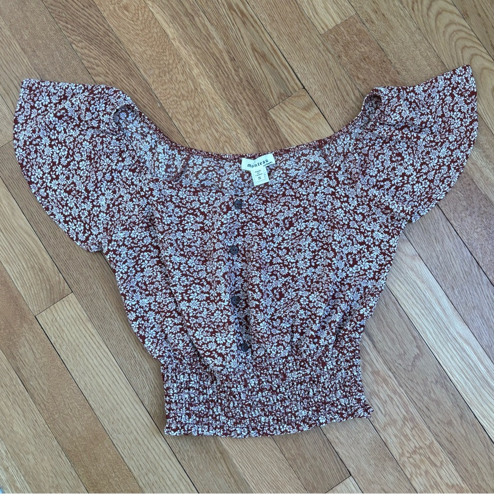 Monteau Short Sleeve Floral Crop Top
